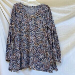 J. Jill Gray Long Sleeve Shirt With Paisley Pattern, Size Large